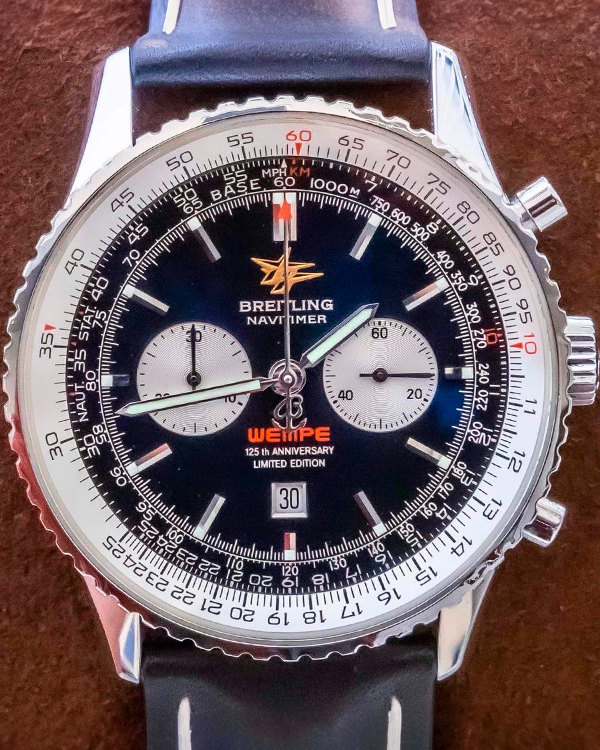 Breitling Navitimer Wempe 41.5MM Black Dial Aftermarket Leather Strap (A41340)