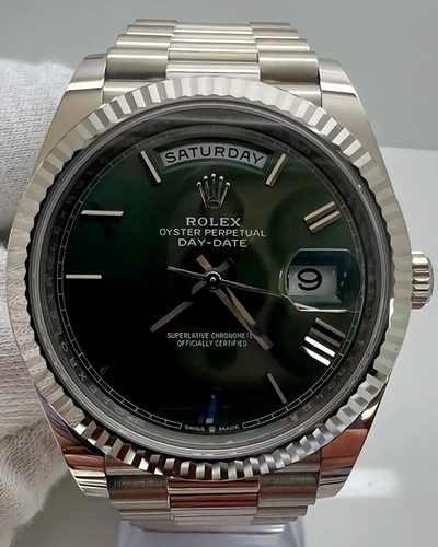 Rolex Day-Date 40MM Olive Green Dial White Gold President Bracelet (228239)