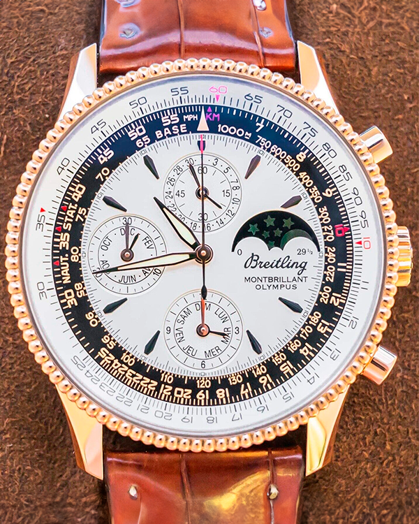 Breitling Montbrillant Olympus Navitimer 1461 42.1MM Silver Dial Leather Strap (R19350)