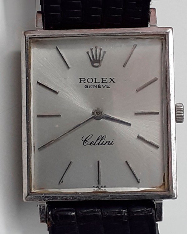 Rolex Cellini Vintage 24X35MM Silver Dial Leather Strap (3603)