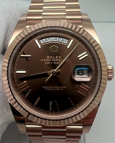 2022 Rolex Day-Date 40MM Chocolate Dial Everose Gold President Bracelet (228235)