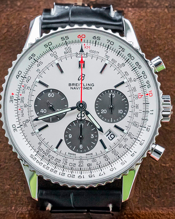 2020 Breitling Navitimer B01 Chronograph 43MM White "Panda" Dial Leather Strap (AB0121211G1A1)