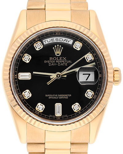 Rolex Day-Date 36MM Black Dial Yellow Gold Oyster Bracelet (118238)