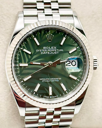 2023 (X Serial) Rolex Datejust 36MM Green "Palm Motif" Dial Jubilee Bracelet (126234)