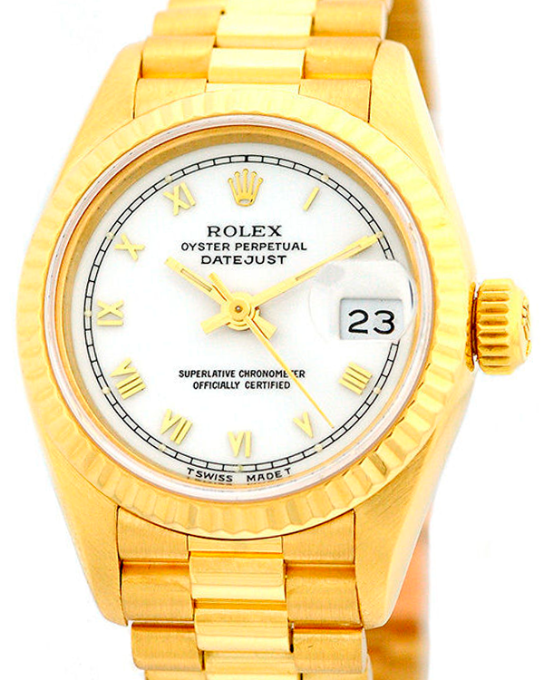 Rolex Lady-Datejust 26MM White Dial Yellow Gold President Bracelet (69178)