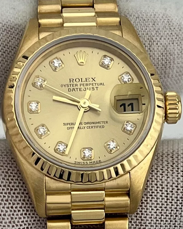 1999 Rolex Lady-Datejust 26MM Champagne Dial Yellow Gold President Bracelet (69178)