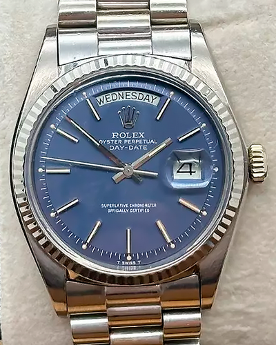 1979 Rolex Day-Date 36MM Blue "Pie Pan" Dial White Gold Oyster Bracelet (1803)