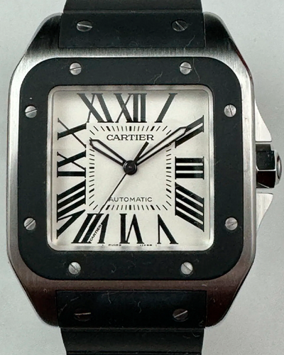 Cartier Santos 100 XL De Cartier 38MM Silver Dial Rubber Strap (W20121U2)