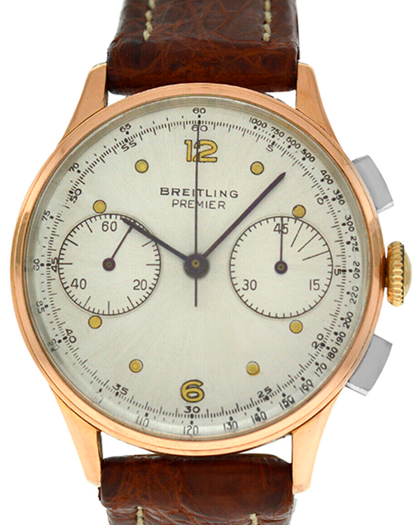 Breitling Premier Chronograph Vintage 35MM Silver Dial Leather Strap (760)