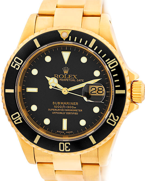 1999 (A Serial) Rolex Submariner Date 40MM Black Dial Yellow-Gold Oyster Bracelet (16618)