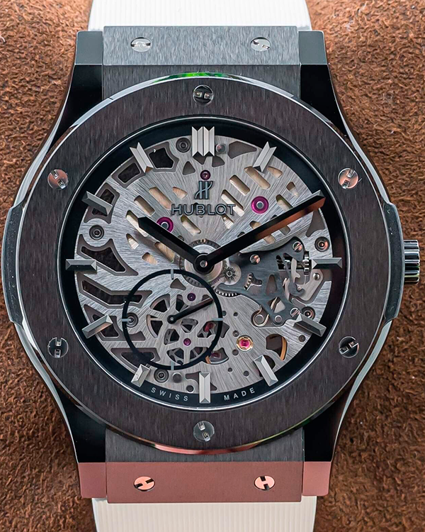 Hublot Classic Fusion Ultra-Thin 45MM Skeleton Dial Rubber Strap (515.CM.0140.LR)