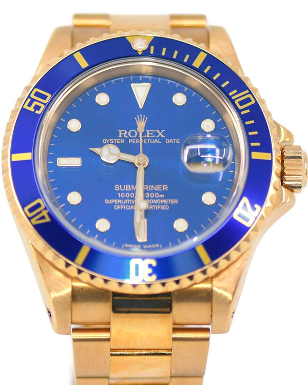 2012 Rolex Submariner Date 40MM Blue Dial Yellow Gold Oyster Bracelet (16618)