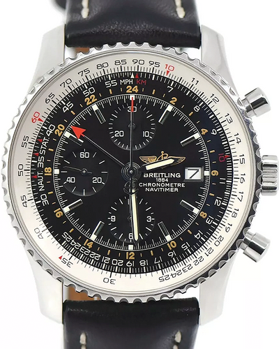 Breitling Navitimer World 46MM Black Dial Leather Strap (A24322)