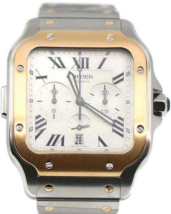 2020 Cartier Santos de Cartier Chronograph 43.3MM Silver Dial Two-Tone Bracelet (W2SA0008)