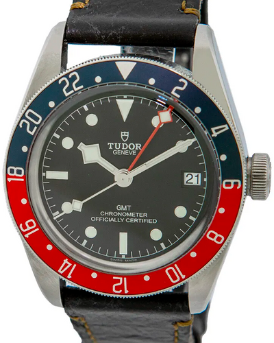 Tudor Black Bay GMT "Pepsi" 41MM Black Dial Leather Strap (79830RB)