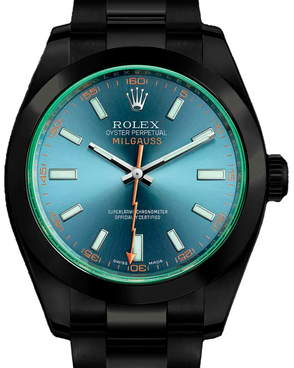 Rolex Milgauss Custom Black PVD Coated 40MM Blue Dial Steel Bracelet (116400GV)