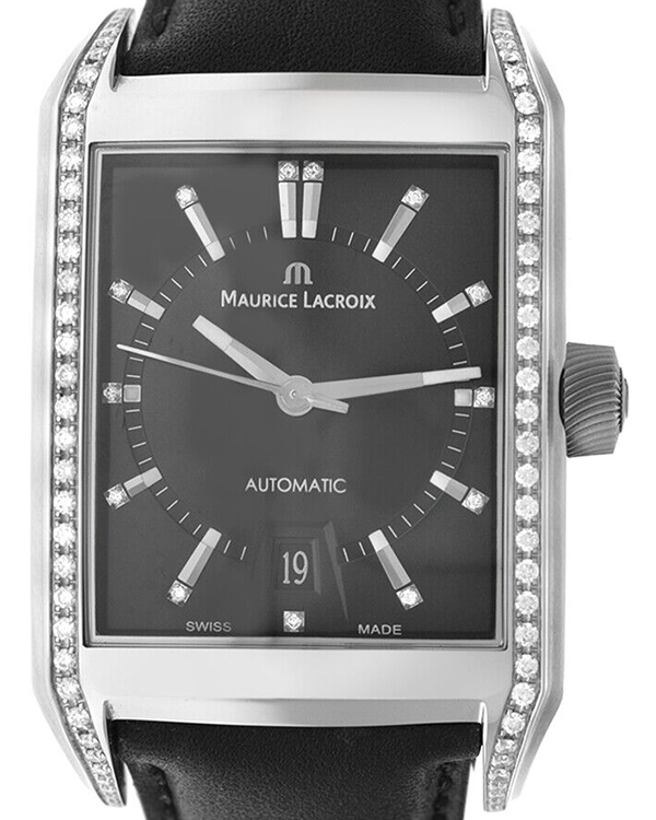 Maurice Lacroix Pontos Rectangulaire 37MM Black Dial Leather Strap (PT6247-SD501-350)