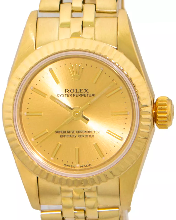 Rolex Oyster Perpetual Ladies 24MM Champagne Dial Yellow Gold Jubilee Bracelet (67197)