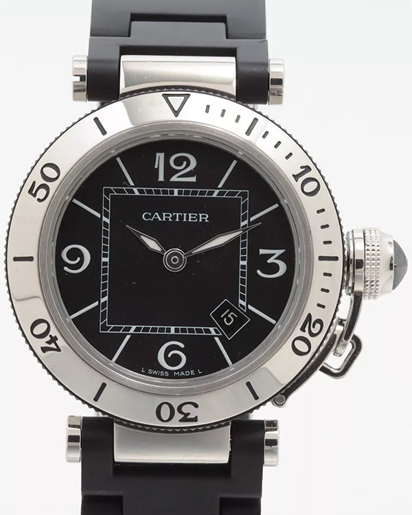 Cartier Pasha De Cartier Seatimer 33MM Quartz Black Dial Steel/Rubber Bracelet (W3140003)