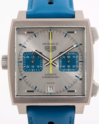 2023 Tag Heuer Monaco "Racing Blue" L.E. 39MM Silver Dial Leather Strap (CAW218C)