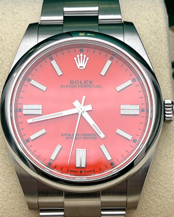 2020 Rolex Oyster Perpetual 41MM Aftermarket Coral Red Dial Oyster Bracelet (124300)