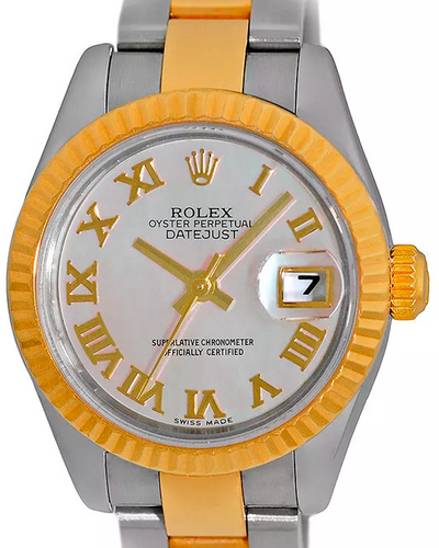 (F serial) Rolex Lady-Datejust 26MM White Mother of Pearl Dial Two-Tone Oyster Bracelet (79173)