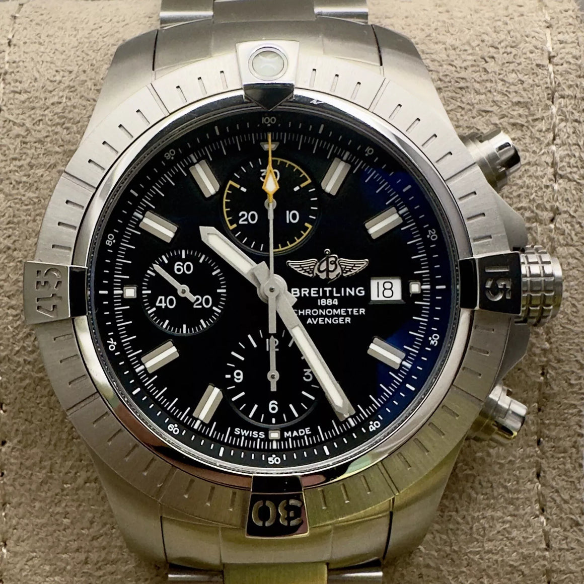 Breitling Avenger Chronograph 45MM Black Dial Steel Bracelet (A13317101B1A1)