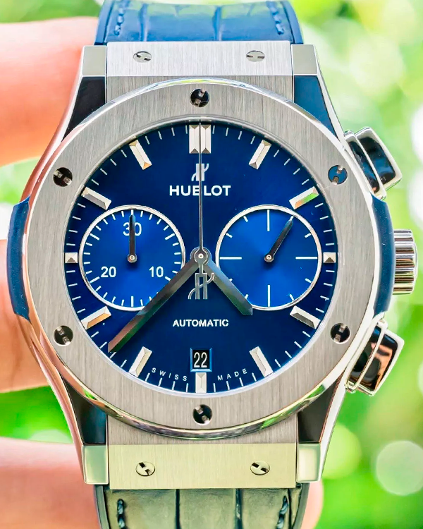 2019 Hublot Classic Fusion Chronograph 45MM Blue Dial Leather Strap (521.NX.7170.LR)