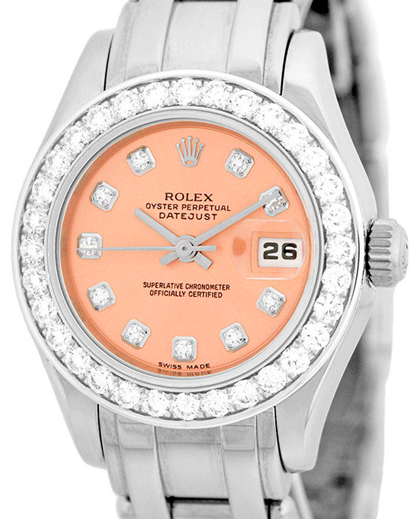 Rolex Lady-Datejust Pearlmaster 29MM Salmon Dial White White Gold Bracelet (69329)