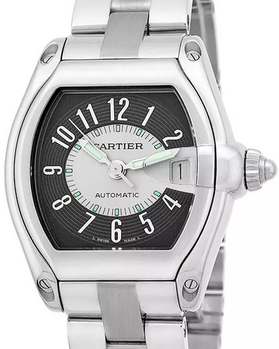 Cartier Roadster 37x35MM Silver & Black Dial Steel Bracelet (W62002V3)