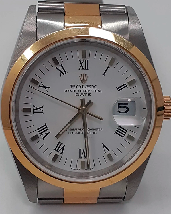 2014 Rolex Oyster Perpetual Date 34MM White Dial Two-Tone Bracelet (15203)