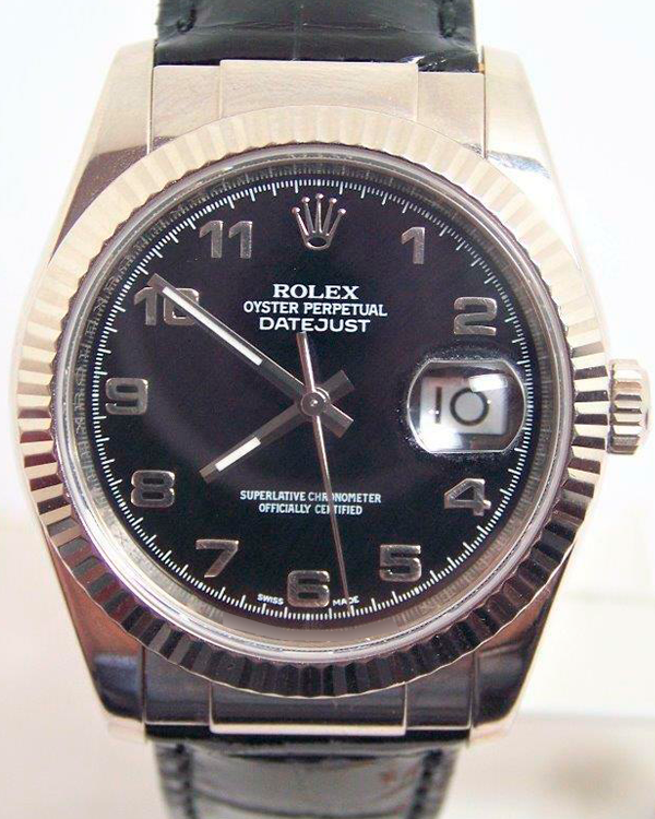 Rolex Datejust 34.7MM Black Dial Leather Strap (116139)