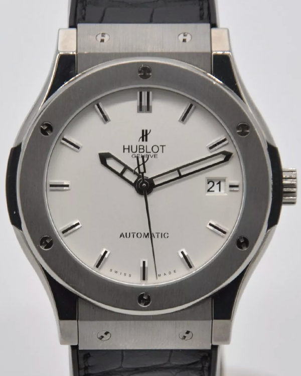 2015 Hublot Classic Fusion 45MM Silver Dial Leather Strap (511.NX.2610.LR)