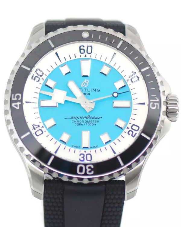 2024 Breitling Superocean 44MM Turquoise Dial Rubber Strap (A17376)