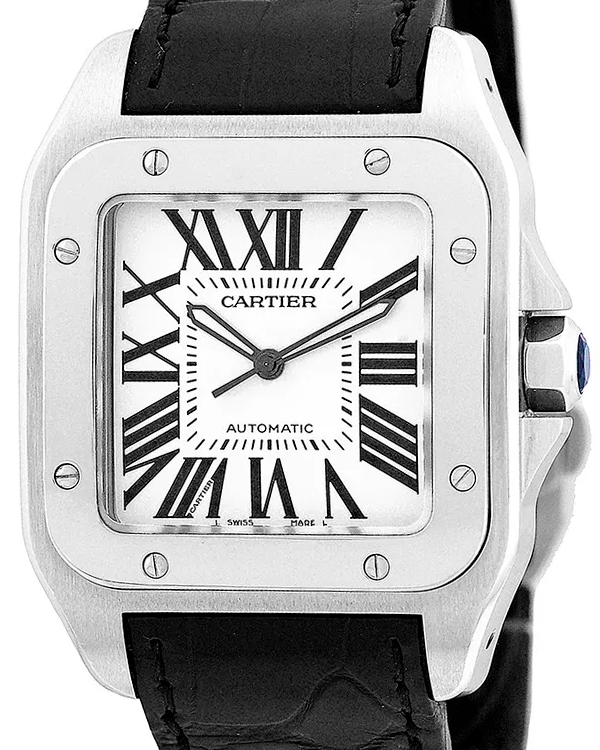 Cartier Santos de Cartier 100 38x41.3MM White Dial Leather Strap (W20073X8)