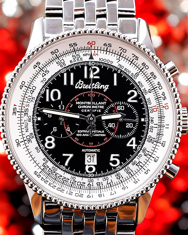 Breitling Montbrillant 1903 S.E. 100th Anniversary of Aviation 42MM Black Dial Steel Bracelet (A35330)