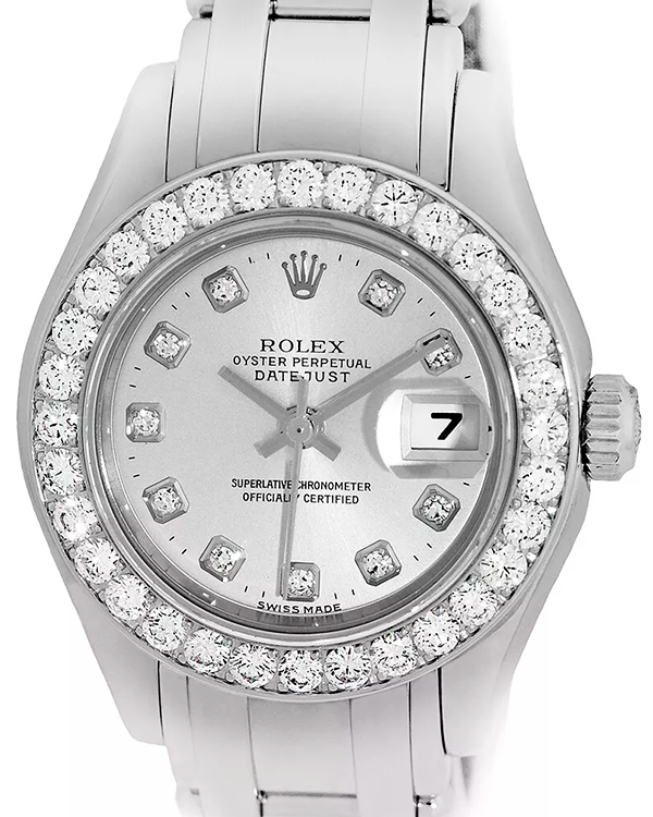 2005 Rolex Lady-Datejust 29MM Silver Dial White Gold Pearlmaster Bracelet (80299)