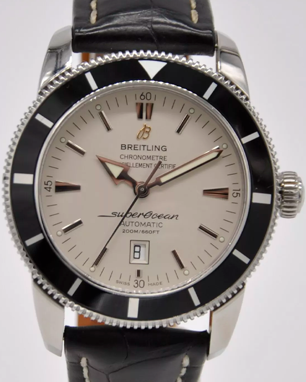 2012 Breitling Superocean Heritage 46MM Silver Dial Leather Strap (A1732024/G642)