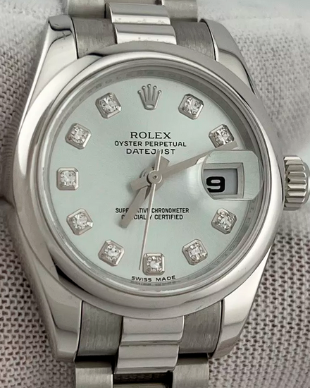 2008 (Z Serial) Rolex Lady-Datejust 26MM Glacier Blue Dial Platinum President Bracelet (179166)