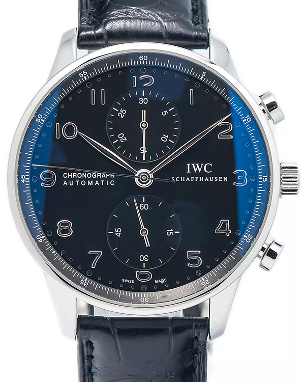 IWC Schaffhausen Portugieser Chronograph 40.9MM Black Dial Leather Strap (IW371447)