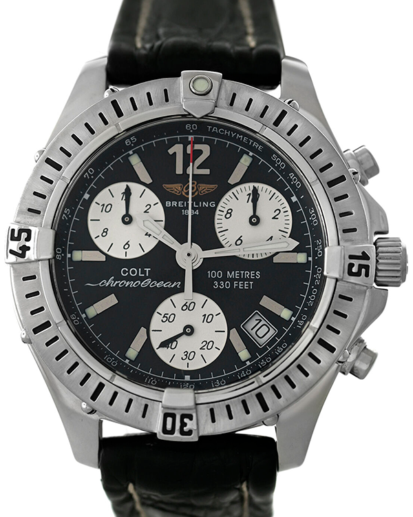 Breitling Colt Chrono Ocean 38MM Quartz Black Dial Leather Strap (A53350)