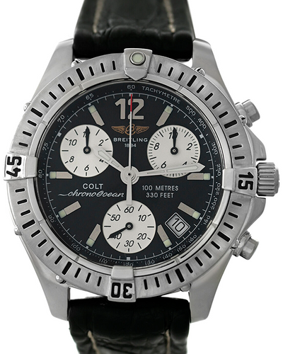 Breitling Colt Chrono Ocean 38MM Quartz Black Dial Leather Strap (A53350)