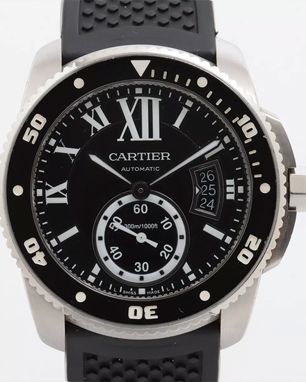 2015 Cartier Calibre de Cartier Diver 42MM Black Dial Rubber Strap (W7100056)