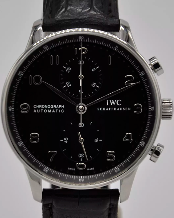 IWC Schaffhausen Portugieser Chronograph 40.9MM Black Dial Leather Strap (IW371447)