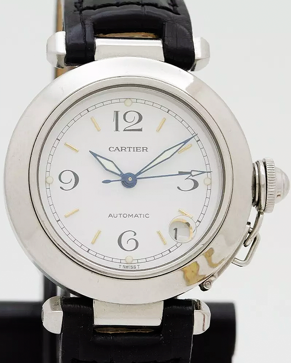 Cartier Pasha De Cartier 35MM White Dial Leather Strap (W31015M7)