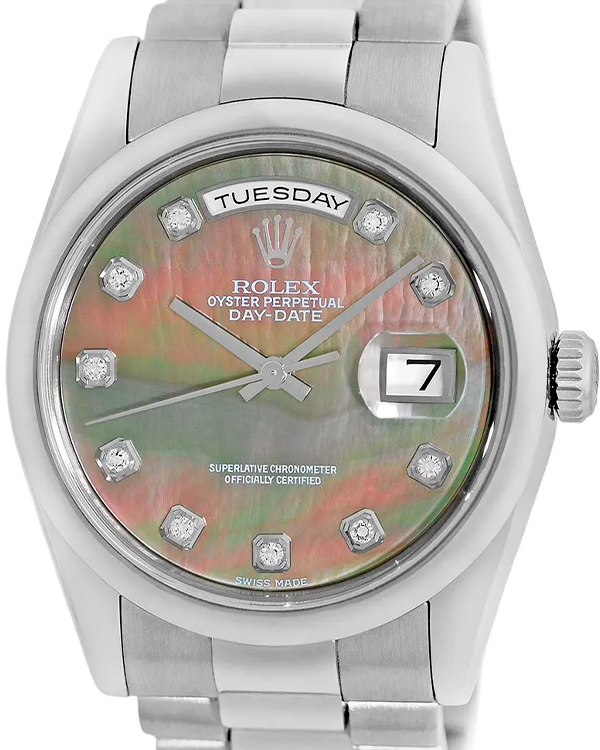 2000 (P Serial) Rolex Day-Date 36MM Tahitian Mother Of Pearl Dial White Gold President Bracelet (118209)