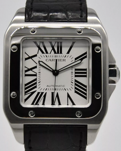 Cartier Santos 100 38MM White Dial Leather Strap (W20073X8)