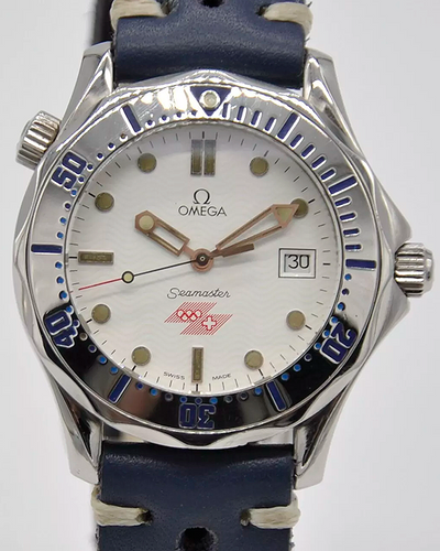 1994 Omega Seamaster Lillehammer Olympics L.E. 36MM Quartz White Dial Aftermarket Leather Strap (2862.21)