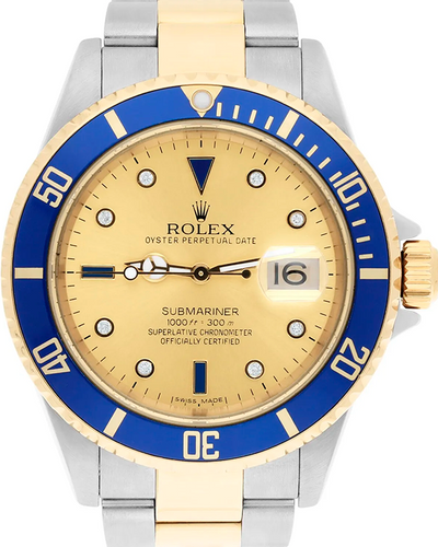 Rolex Submariner Date 40MM Champagne "Serti" Dial Two-Tone Bracelet (16613)