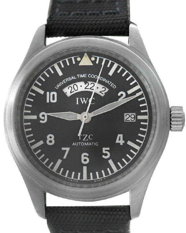 IWC Schaffhausen Pilot Spitfire UTC 39MM Black Dial Aftermarket Textile Strap (IW325100)